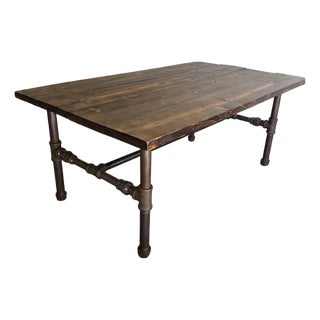 Custom Industrial-Chic Solid Wood & Iron Pipe Coffee Table For Sale