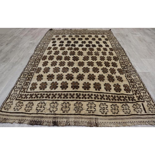 Vintage Afghan Baluch Natural Colors hand-knotted carpet. This Vintage Afghan rug is made from undyed natural handspun...