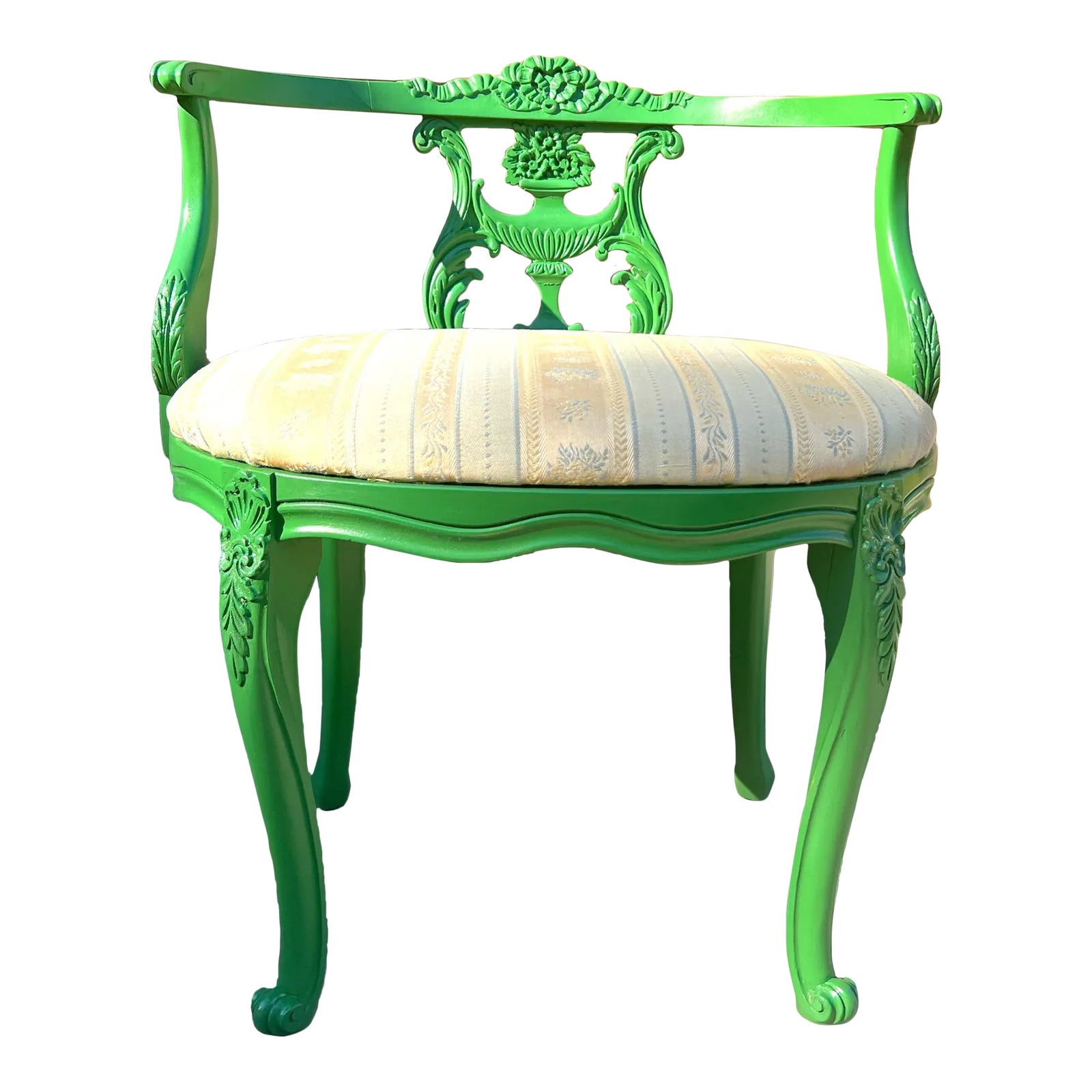 1930’s French Rococo Louis XV Style Green Vanity Stool | Chairish