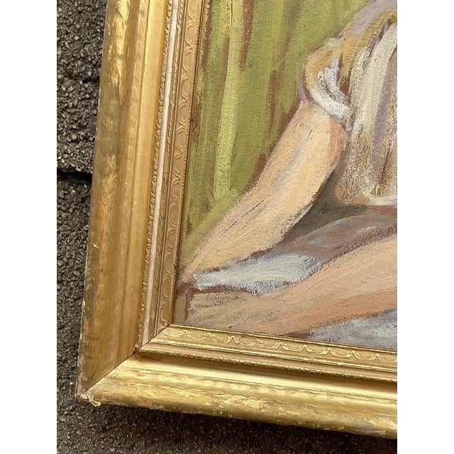 Art Deco Mid 20th Century Vintage Boho Original Oil Portrait on Board For Sale - Image 3 of 8