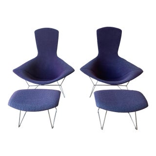 Knoll Bertoia Bird Chair and Ottoman Pair - 4 Pieces For Sale
