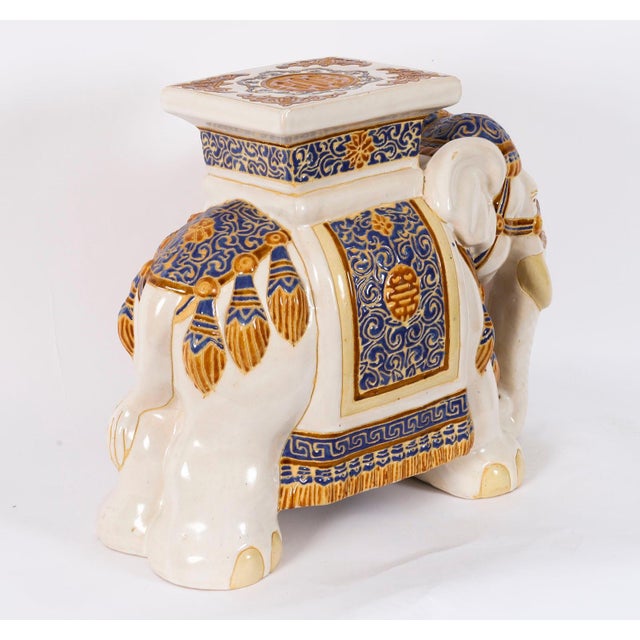 Vintage Glazed Pottery Elephant Garden Seat For Sale - Image 13 of 16