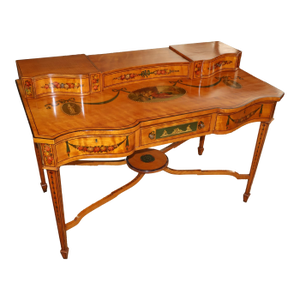 19th Century English Paint Decorated Adam Style Satinwood Writing Table Desk