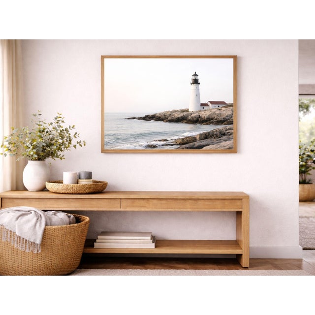Paper Rocky Coast Lighthouse View, Coastal Landscape Art Print, 36″ × 24″ For Sale - Image 7 of 7