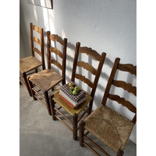 Brown Rustic Handcrafted Oak Chairs, 1890s, Set of 4 For Sale - Image 8 of 18