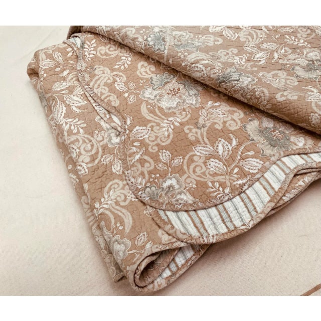 Vintage French Boutis Quilt, Pastel Floral Toile & Stripe, Queen Size For Sale - Image 10 of 12