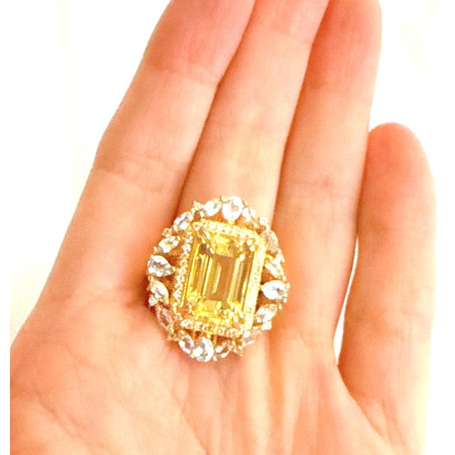 Classic Italian Bochic "Capri Vintage Lemon Topaz & Gem Ring Set In 18K Gold & Silver Natural Lemon Topaz, Emerald Cut...