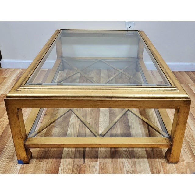 Vintage Italian Mid-Century Modern Gilt Wood & Glass Top Coffee Table For Sale - Image 10 of 11