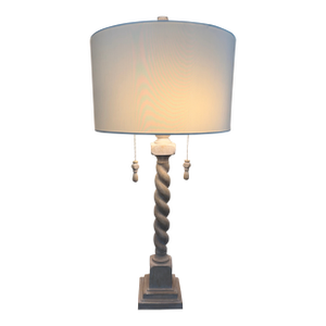 Late 20th Century Barley Twist Bleached Wood Table Lamp With Linen Drum Shade