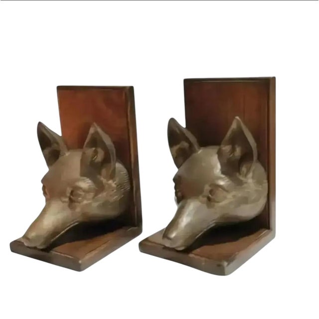 Wood Pair of 1970s Sarreid Ltd. Fox Head Bookends For Sale - Image 7 of 7