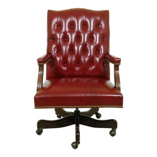Hancock & Moore Red Tufted Leather Office Desk Chair For Sale