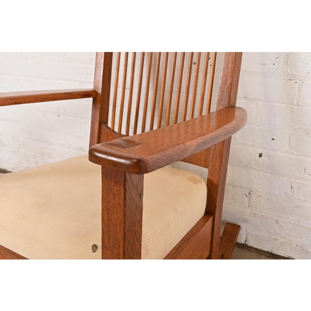 Limbert Antique Mission Oak Arts & Crafts Spindle Rocking Chair, Circa 1910 For Sale - Image 10 of 14