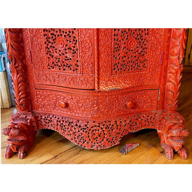Wood 1850 Anglo Indian Sideboard or Dry Bar Cabinet Painted Cinnabar Red For Sale - Image 7 of 12