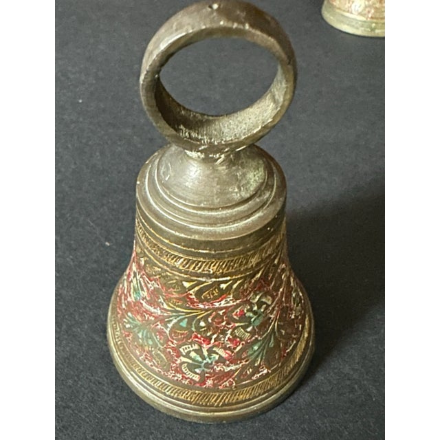 Brass Vintage Mid 20th Century Brass & Cloisonné Bells- Set of 3 For Sale - Image 8 of 10