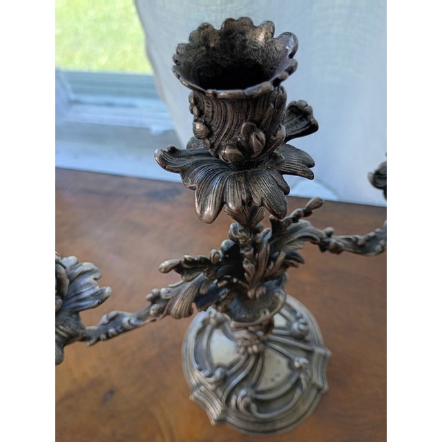 1920s 1920s Rococo Elaborated Detailed Rococo Arno Fassi Silver Foliate Pair of Candelabras - Pair For Sale - Image 5 of 13