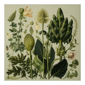 Dark Green Antique Botanical Garden Study No. 5 - Natural History Fine Art Print