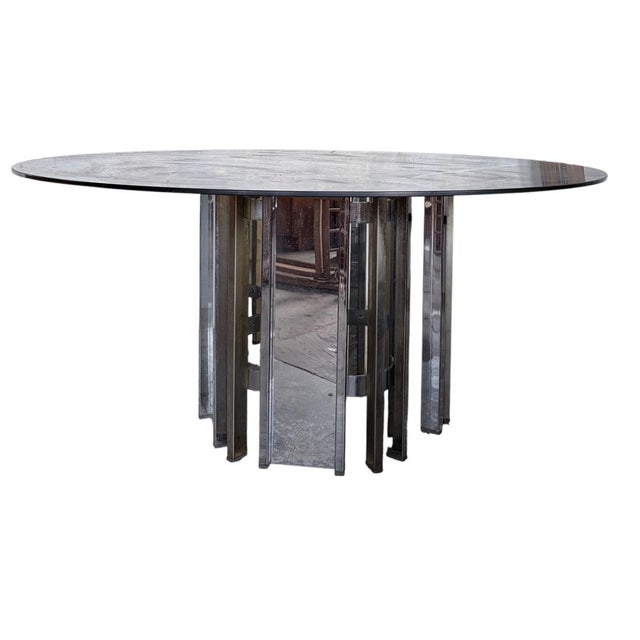 Vintage Pieff Dining Table in Chrome and Smoked Glass, 1980s For Sale - Image 4 of 11