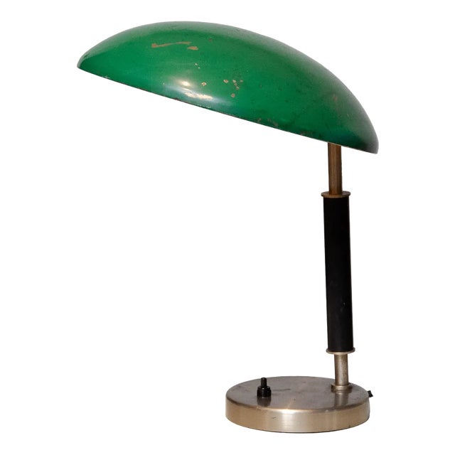Green and Metal Table Lamp attributed to Harald Notini for Arvid Böhlmarks, 1930s For Sale