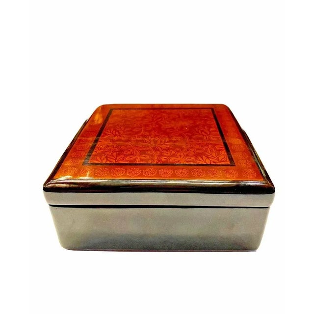 1960s Vintage Kashmir Black Lacquer Papier Mache Box For Sale - Image 4 of 10