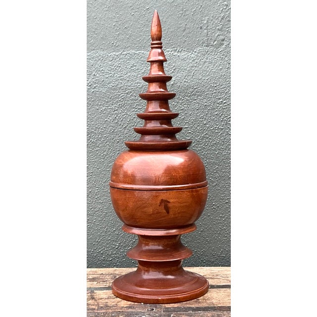 Vintage Turned Wood Spire Box For Sale - Image 4 of 12