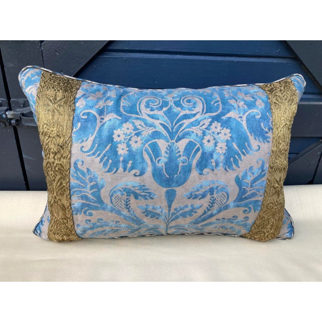 Metal Fortuny Pillow With Antique Trim For Sale - Image 7 of 7