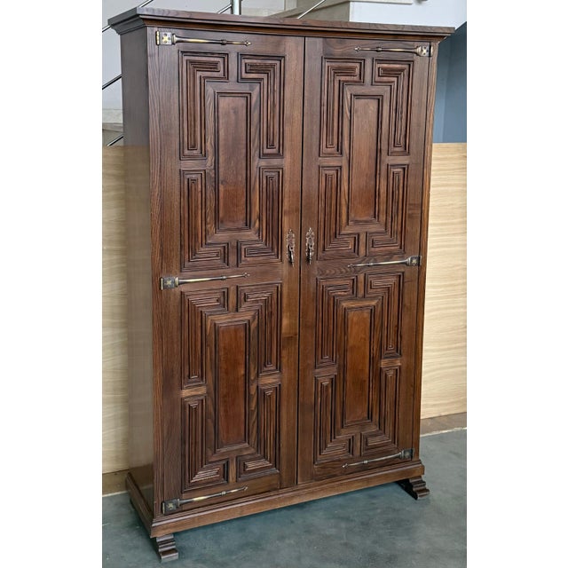20th Century Armoire, Kitchen Cabinet with Two Doors, Carved Walnut, Spain For Sale - Image 17 of 18