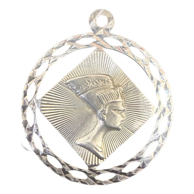 1950s 925 Sterling Silver Nefertiti Pendant Made in Italy For Sale