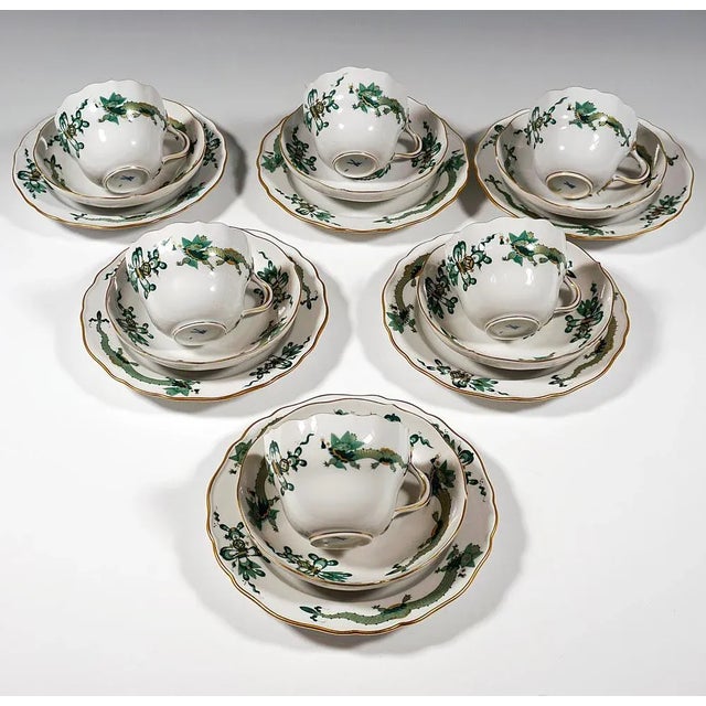 Ceramic 20th Century Meissen Coffee Set with Dragon in Green & Gold, 1980s, Set of 22 For Sale - Image 7 of 12