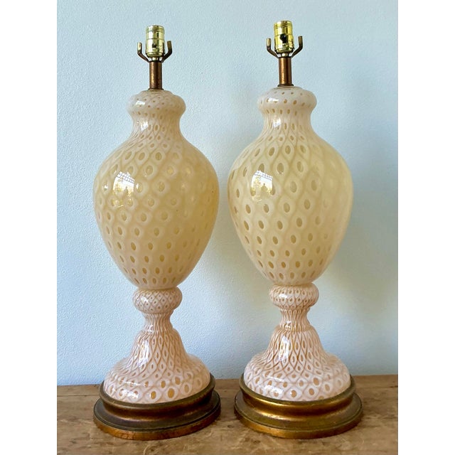 Vintage Italian Murano Glass Lamps - A Pair For Sale - Image 11 of 12