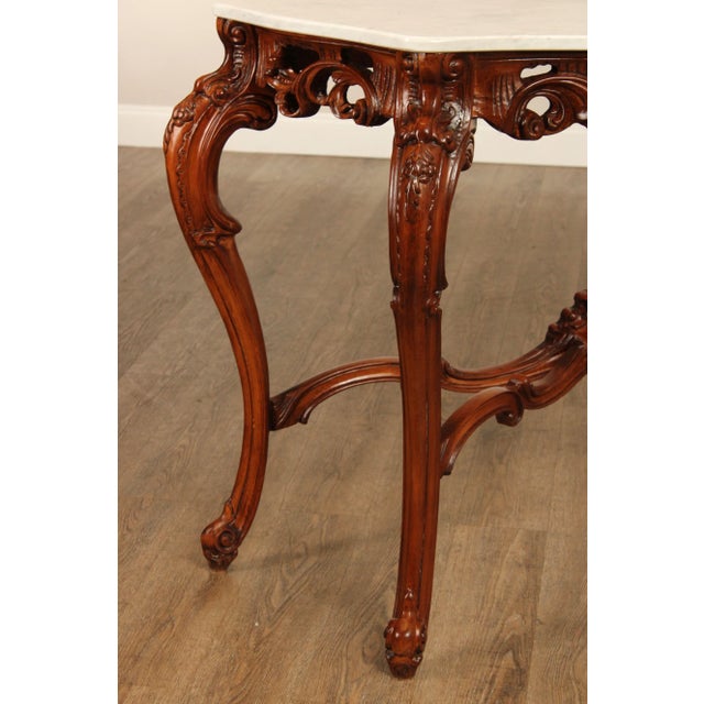 Wood Italian Rococo Style Marble Top Console Table For Sale - Image 7 of 12