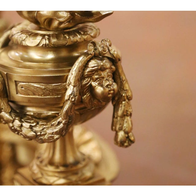 Pair of 19th Century French Louis XVI Gilt Bronze Fireplace Chenets Andirons For Sale - Image 9 of 10