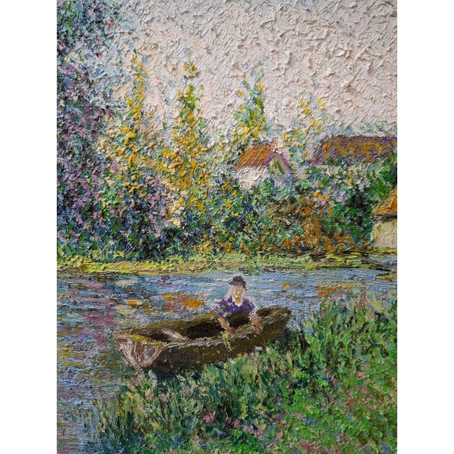 Textile Lelia Pissarro "Steve, the Fisherman, on the River, Wallingford" Oil Painting, 1996 For Sale - Image 7 of 11