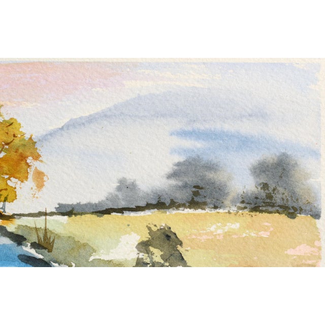 Stow Stream in Autumn Watercolor Landscape 1980s For Sale - Image 4 of 7