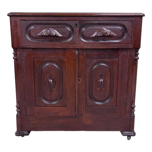 Antique Victorian Eastlake Style Walnut Cupboard Washstand Nightstand For Sale