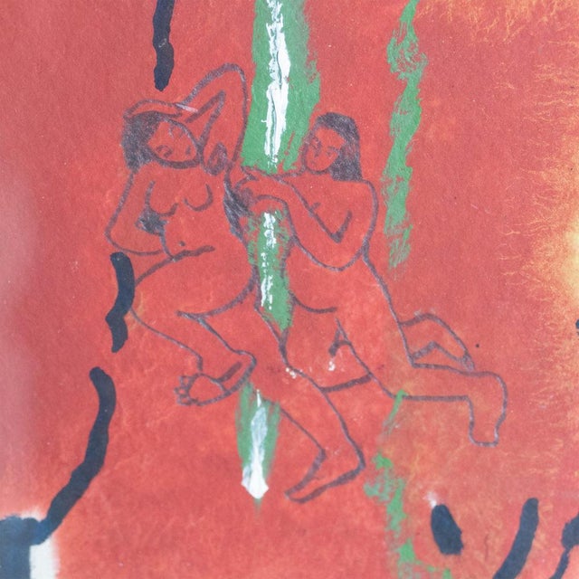 Modern After Jacoba Martinez Millan, Figures in Red Forest, Mixed Media For Sale - Image 3 of 5