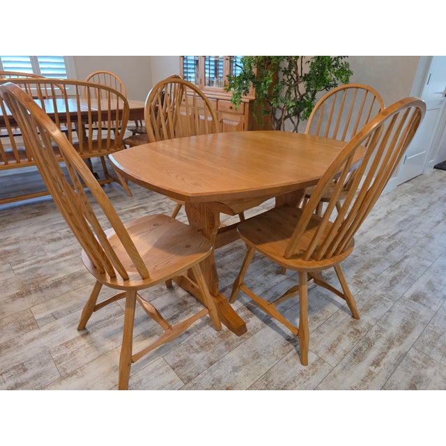 Hunt Country Furniture Oak Dining Extension Table & Chairs For Sale - Image 9 of 12