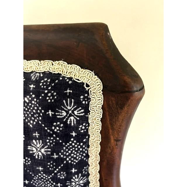 Wood Antique Blue and White Batik Upholstered English Wood Accent Chair For Sale - Image 7 of 16