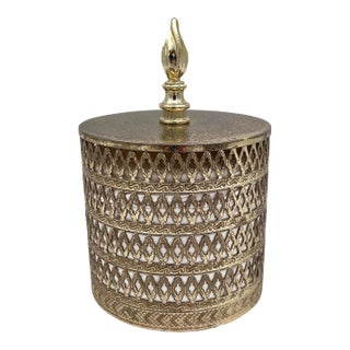 Vintage Hollywood Regency Gold Filigree Ormolu Toilet Roll Cover For Sale