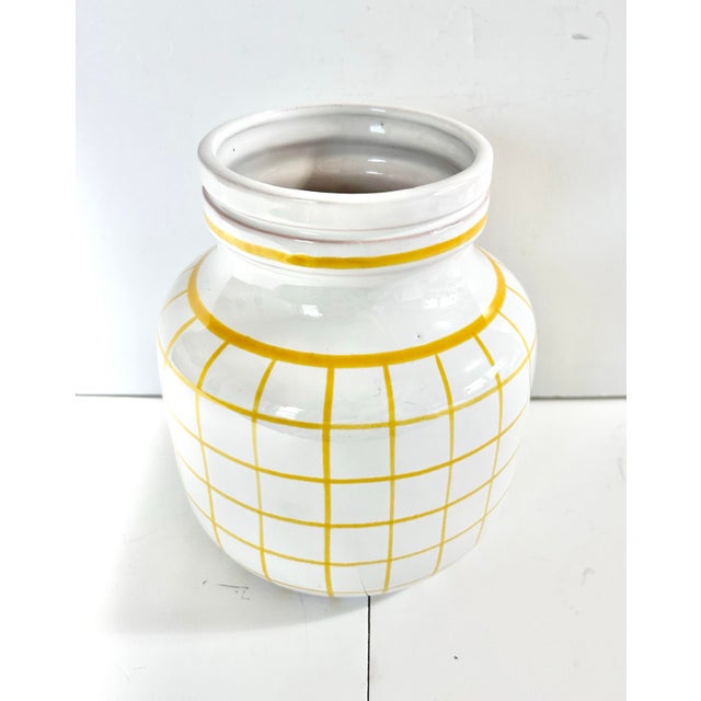 Vintage Italian Ceramic Vase With Yellow Grid Pattern – Mediterranean Tuscan Style Pottery For Sale - Image 4 of 11