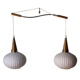 Danish Teak Metal & Glass Hanging Light For Sale