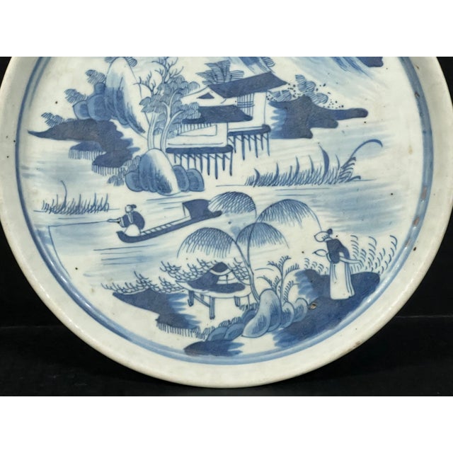 Latre 20th Century Chinese Art Porcelain Blue and White Plate Mountain Scenery Design For Sale In New York - Image 6 of 11