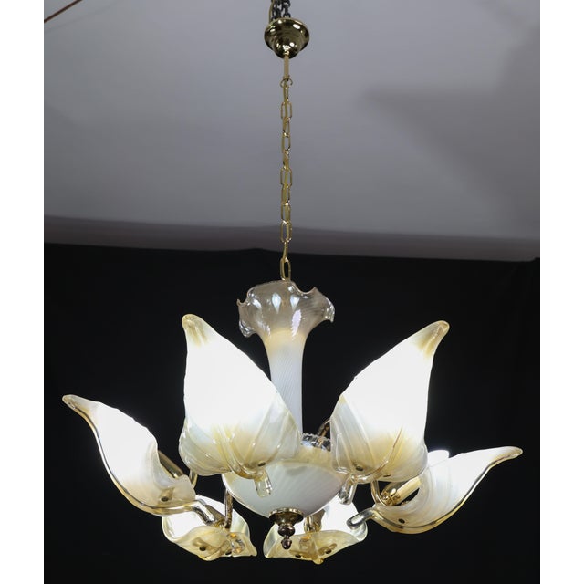 Italian Exceptional Vintage 6-Light Gold Murano Glass Chandelier For Sale - Image 3 of 15