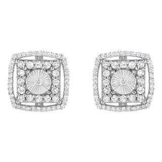 .925 Sterling Silver 1.0 Cttw Round Diamond Double Halo and Disc Stud Earring (I-J Color, I2-I3 Clarity) - 2 Pieces For Sale