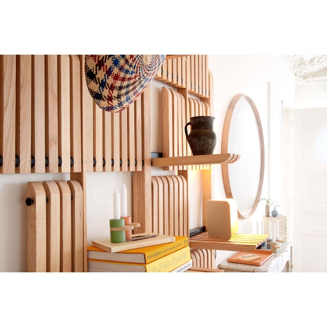 Modern Shelving System Handcrafted Black Stained Wood on the Steel Frame Modular Shelves 1500 Mm For Sale - Image 11 of 17