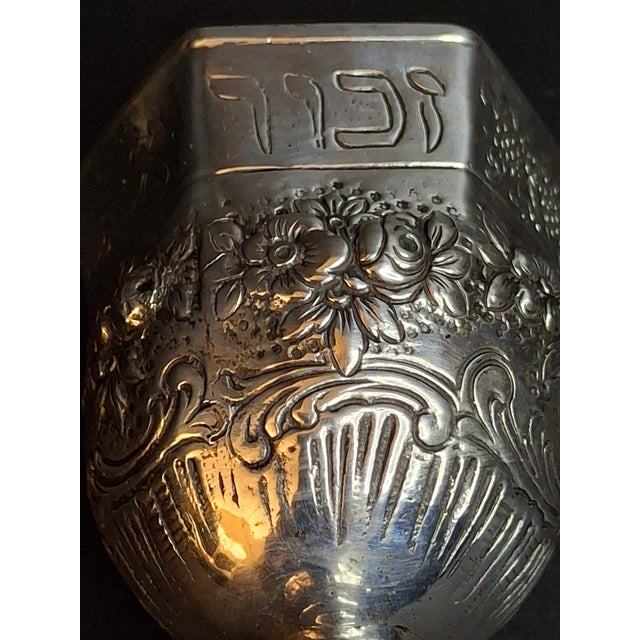 Antique German 800 Solid Silver Hexagonal Kiddush Cup Goblet Judaica Shabbat C1890 For Sale - Image 4 of 18