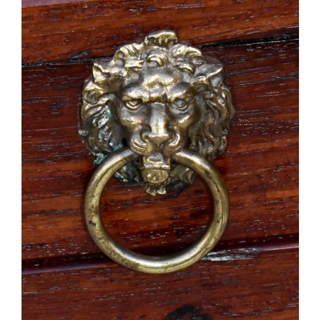 Vintage Heavy Small Traditional Style Solid Mahogany Trunk W/Lion Hardware For Sale - Image 12 of 12