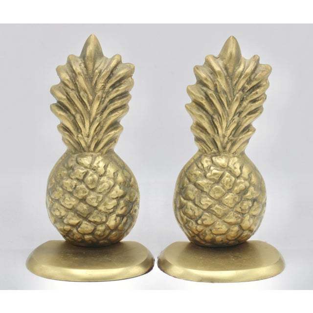 Boho Chic Vintage Boho Chic Brass Pineapple Bookends For Sale - Image 3 of 8