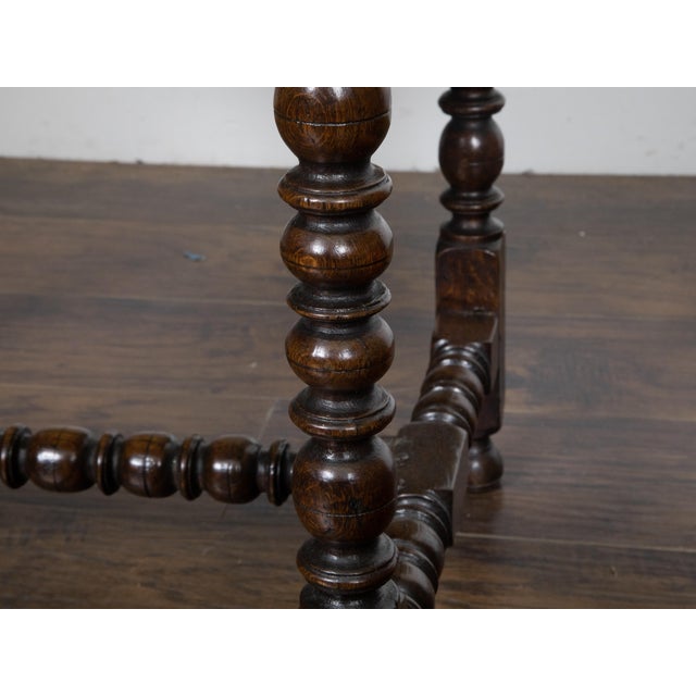 English Oak 19th Century Bobbin Legs Side Table with Geometric Font Drawer For Sale - Image 4 of 12