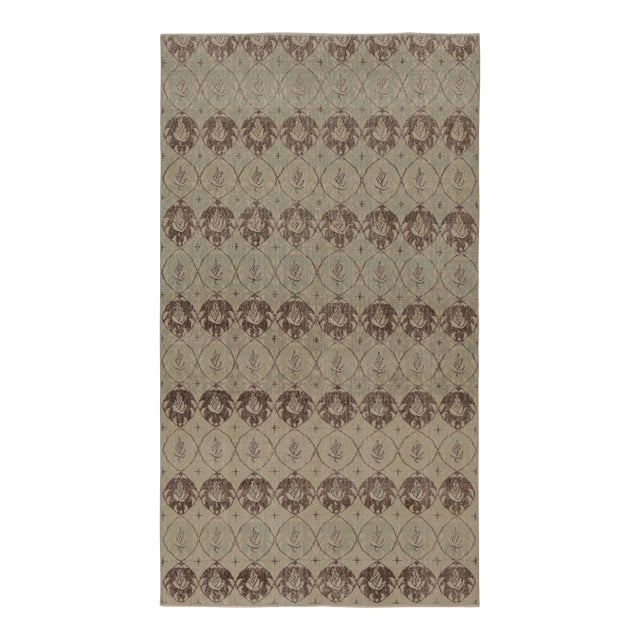 Vintage Distressed Rug, Light Blue and Brown Floral Trellises - Rug & Kilim For Sale