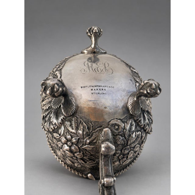 19th Century Rococo Bigelow, Kennard & Co. Sterling Silver Floral Repoussé Sauce Boat For Sale - Image 9 of 11